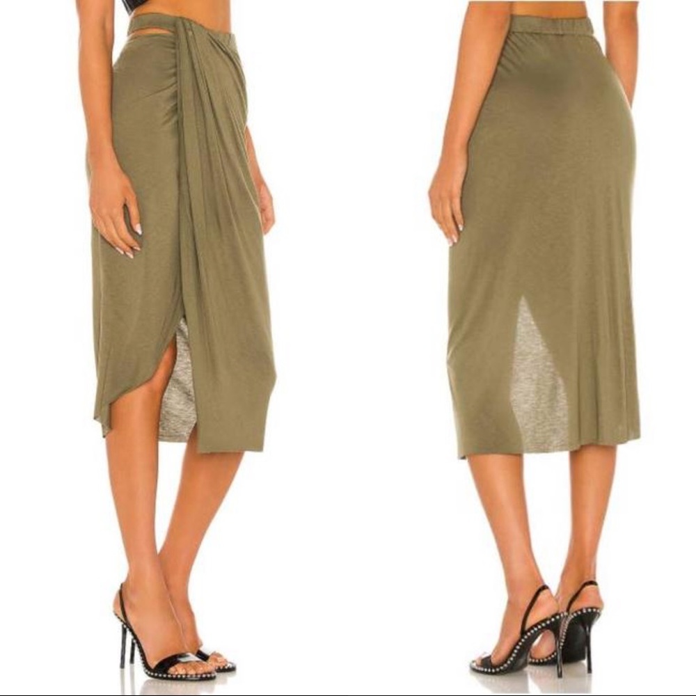 $275 helmut Lang ruched cutout jersey midi skirt